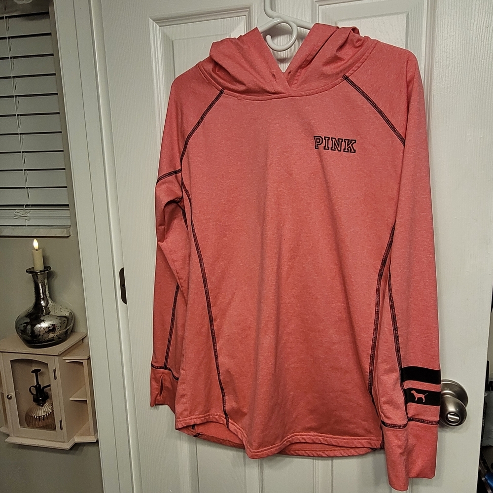 VS PINK Hot Pink Heather Athleisure Hoodie Thumbhole Sleeves Back Zip Pocket  Lg - Picture 2 of 16